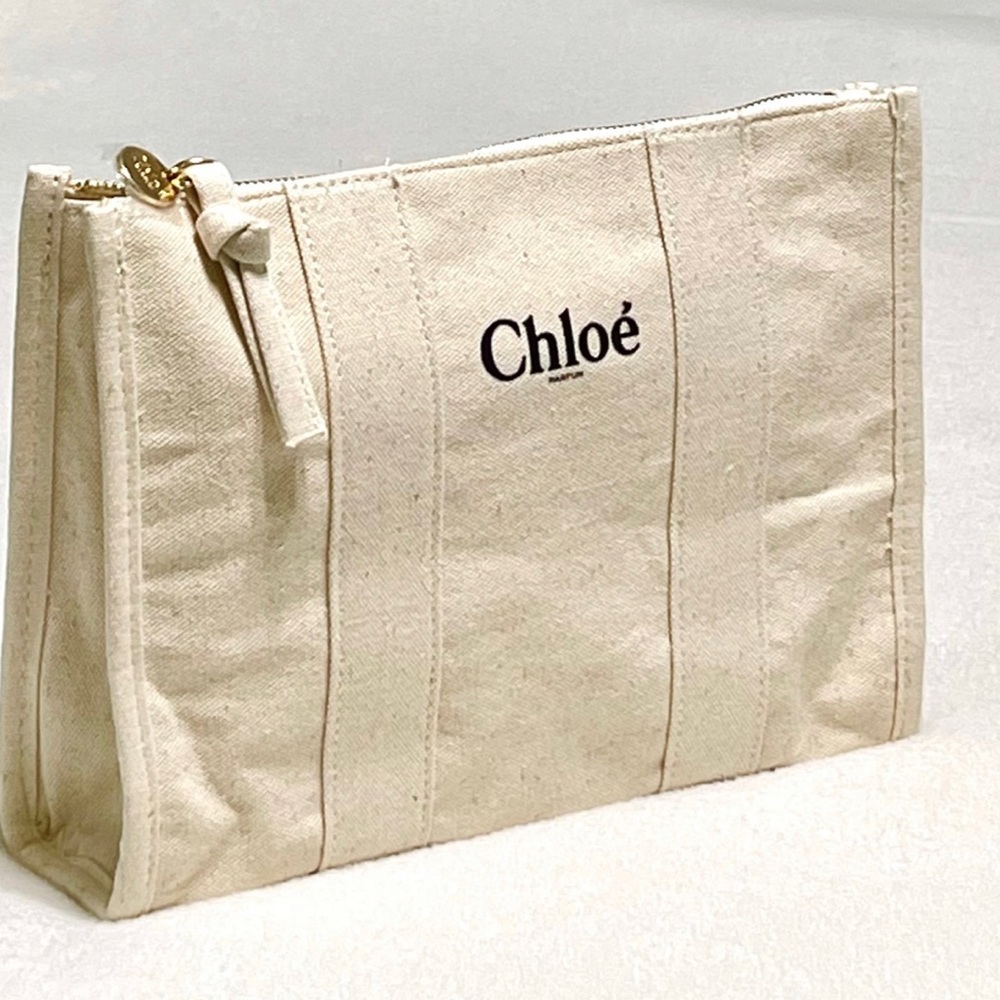 Chloe Cream Canvas Tote Makeup Pouch